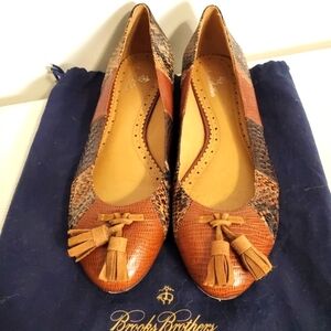Brooks Brothers Reptile Embossed Patchwork Brown Leather Tassel Loafers Flats 8